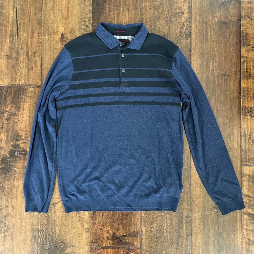 Ted Baker Navy and Black Polo with Plaid Accents